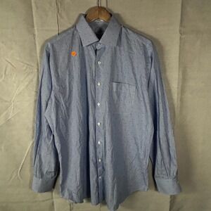 Peter Millar Mens Large Blue White Striped Dotted Cotton Button Down Shirt